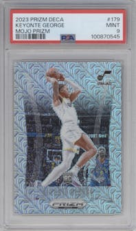 Keyonte George from the 2023-24 Panini Prizm Deca set featuring a Mojo parallel graded by PSA and given an overall grade of 9.