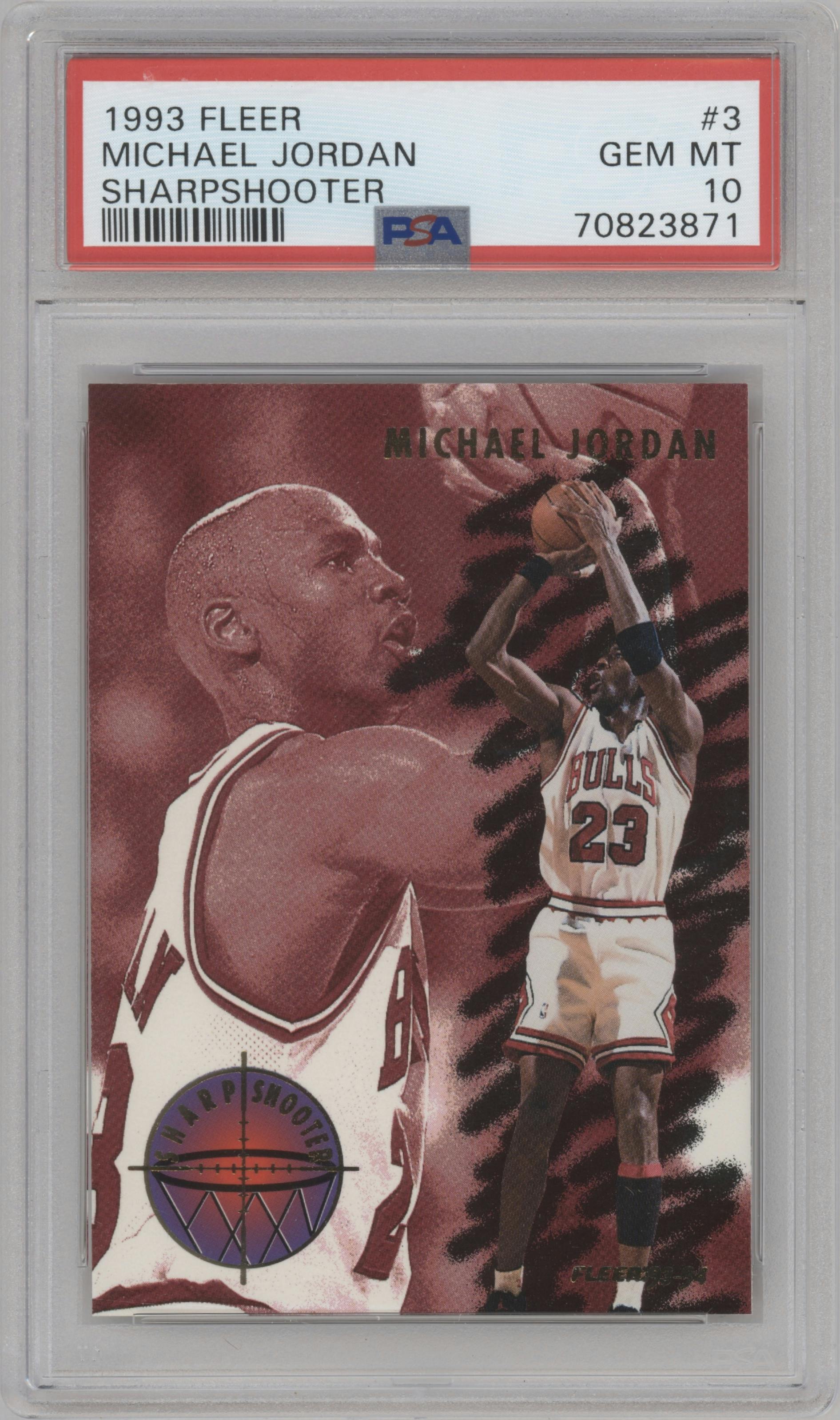 Michael Jordan from the 1993-94 Fleer set graded by PSA and given an overall grade of 10.