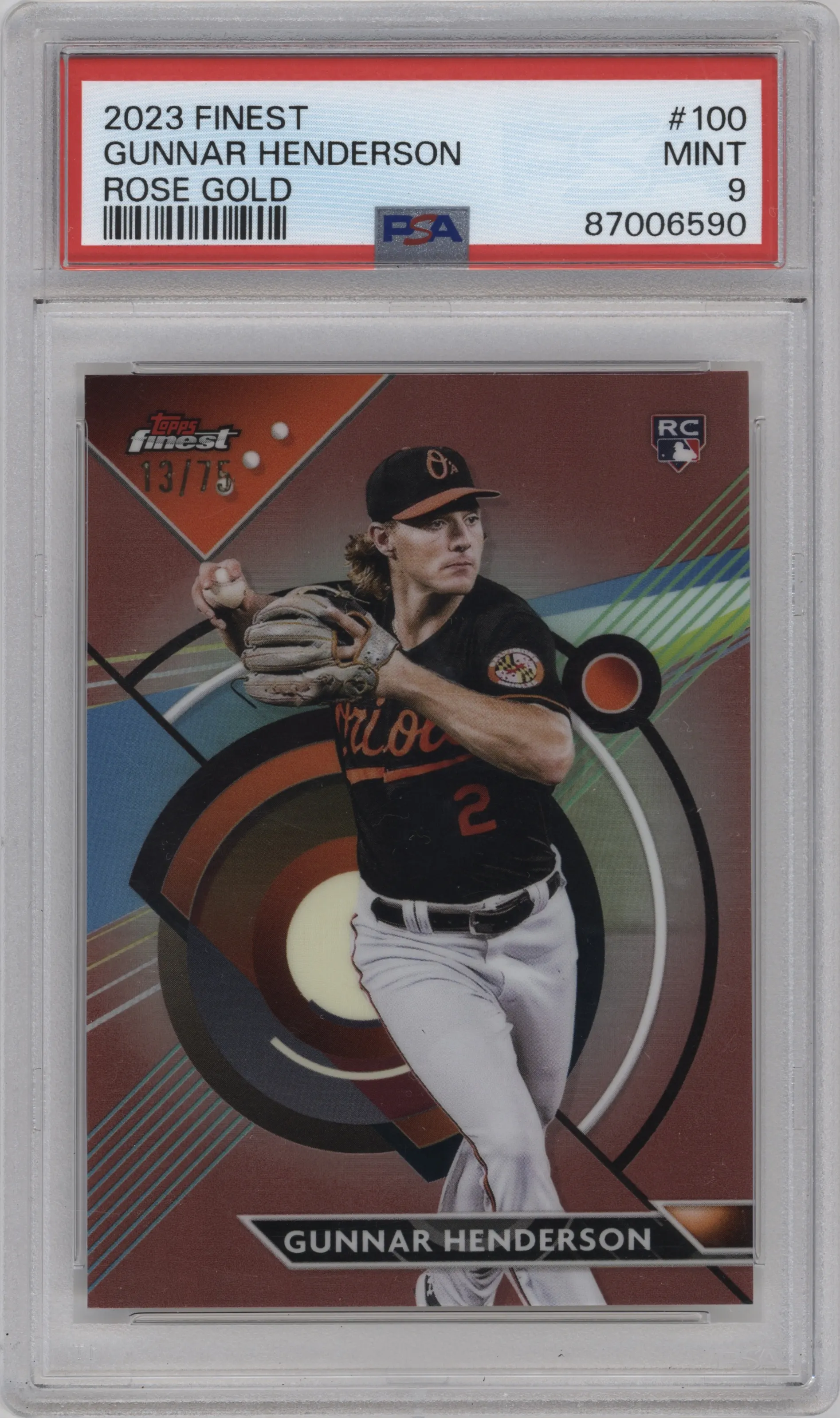 2023 Topps Finest Gunnar Henderson Rose Gold Refractor #100 PSA 9