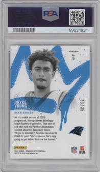 Bryce Young from the 2023 Donruss Optic set featuring a Black Pandora parallel graded by PSA and given an overall grade of 9.