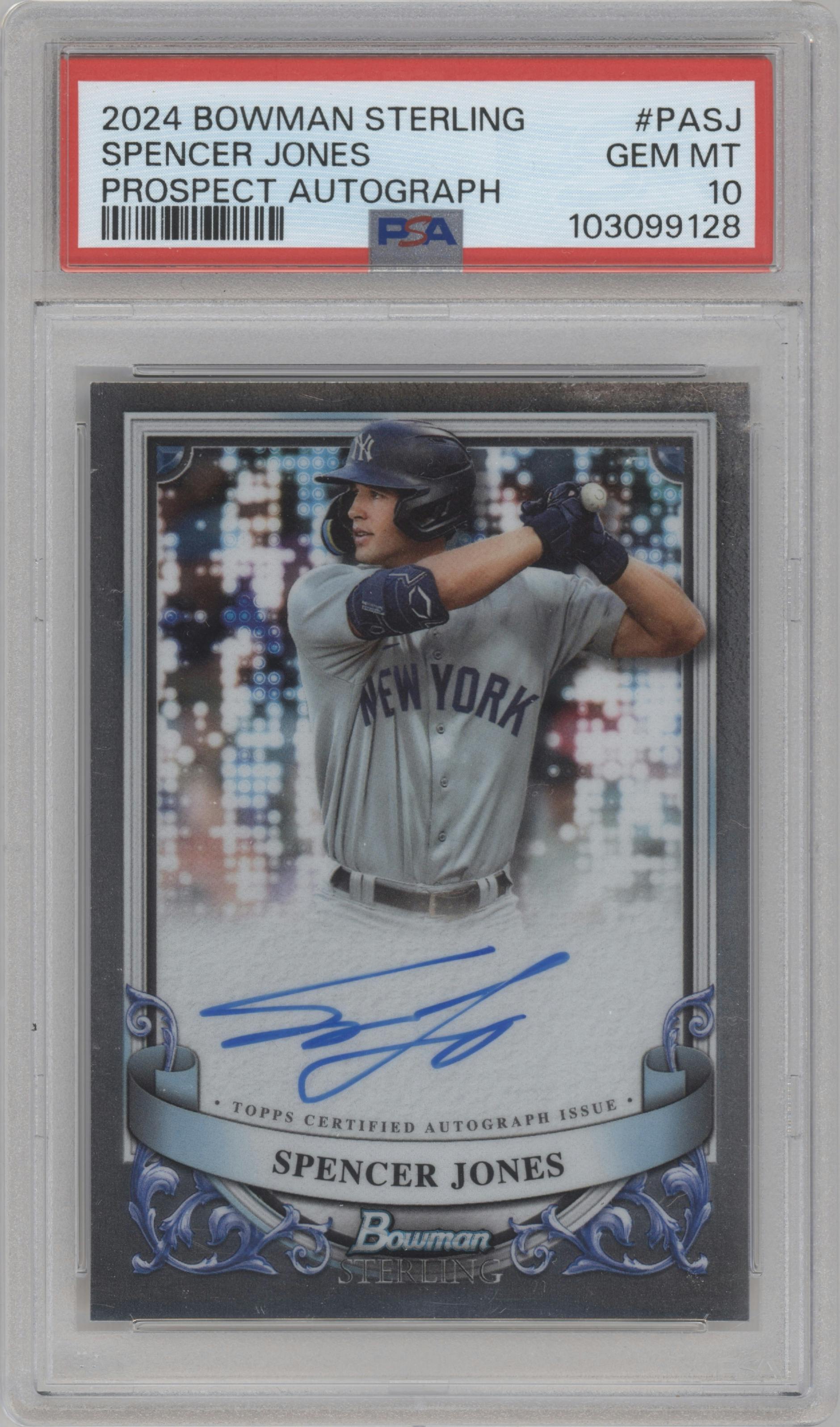 Spencer Jones from the 2024 Bowman Sterling set graded by PSA and given an overall grade of 10.