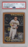 Jackson Merrill from the 2024 Topps Chrome Update set featuring a Orange Refractors parallel graded by PSA and given an overall grade of 9.