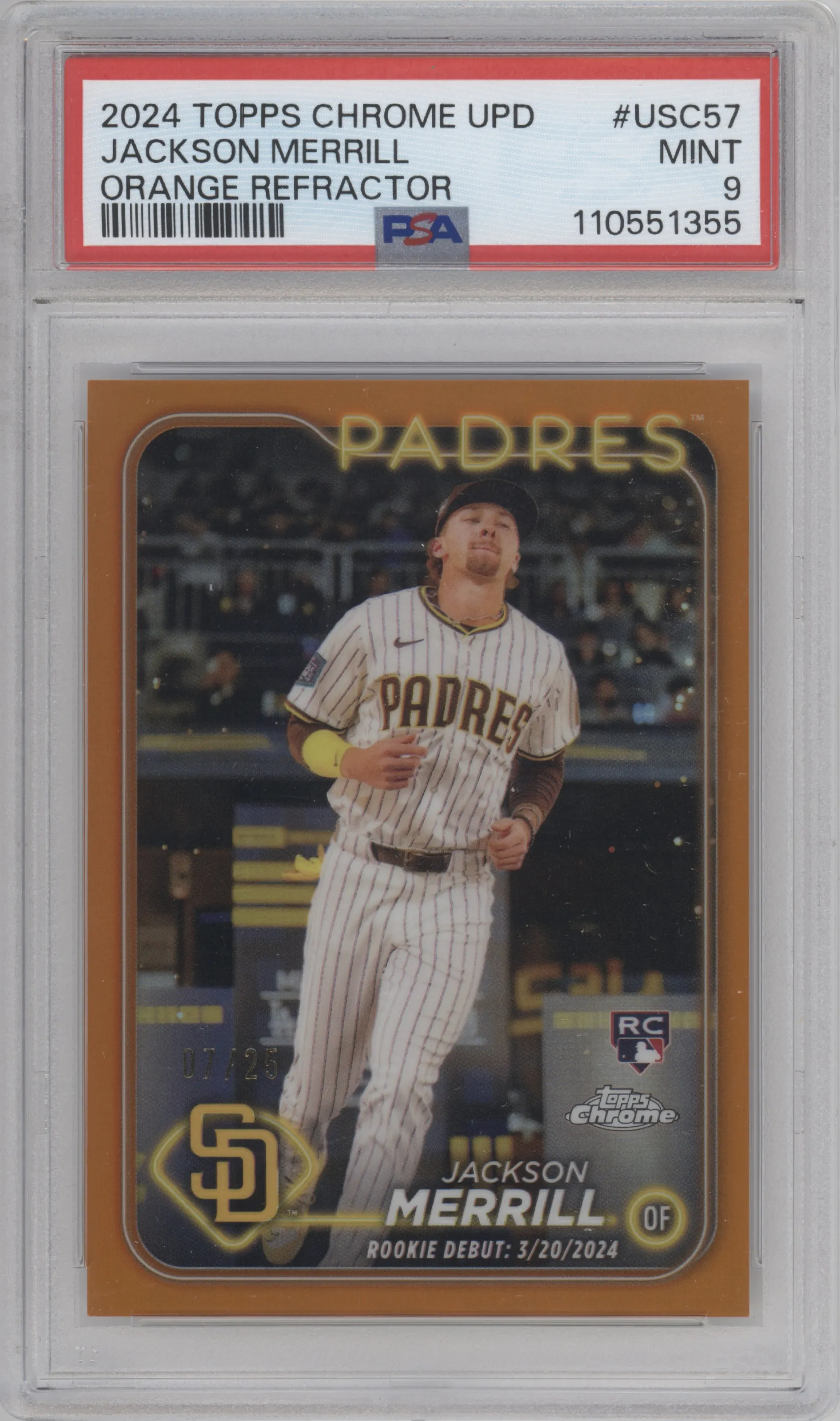 2024 Topps Chrome Update Jackson Merrill Orange Refractors PSA 9