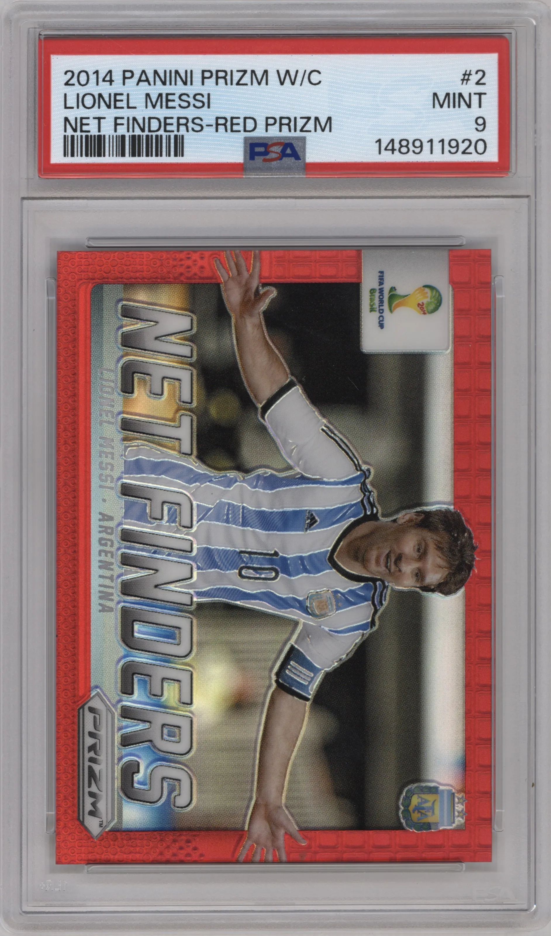 2014 Panini Prizm World Cup Net Finders Lionel Messi Red Prizm #2 PSA 9