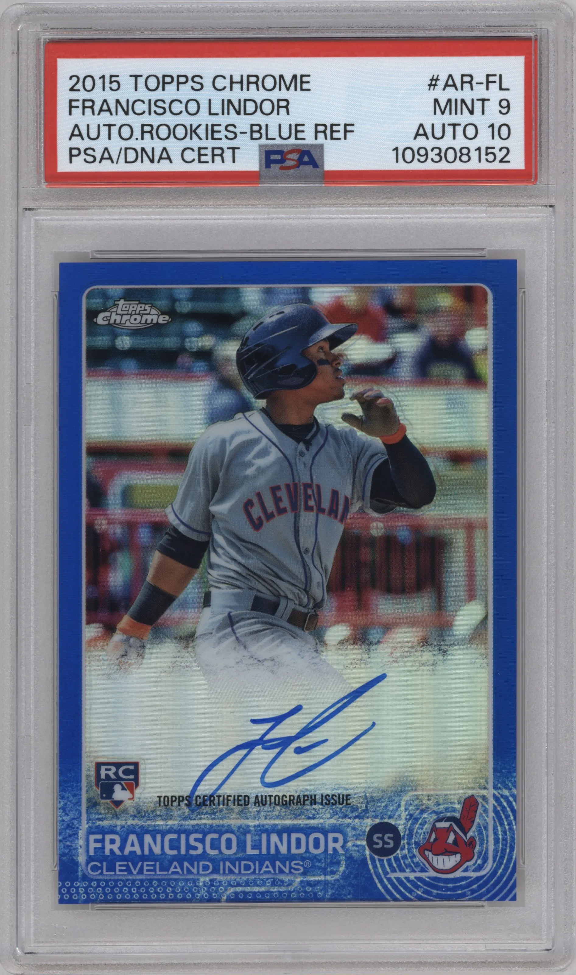 2015 Topps Chrome Auto Rke. Francisco Lindor Blue Refractor PSA 9