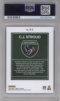 C.J. Stroud from the 2023 Panini Donruss set graded by PSA and given an overall grade of 10.