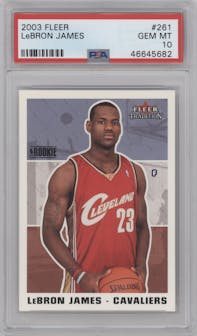 LeBron James from the 2003-04 Fleer Tradition set graded by PSA and given an overall grade of 10.