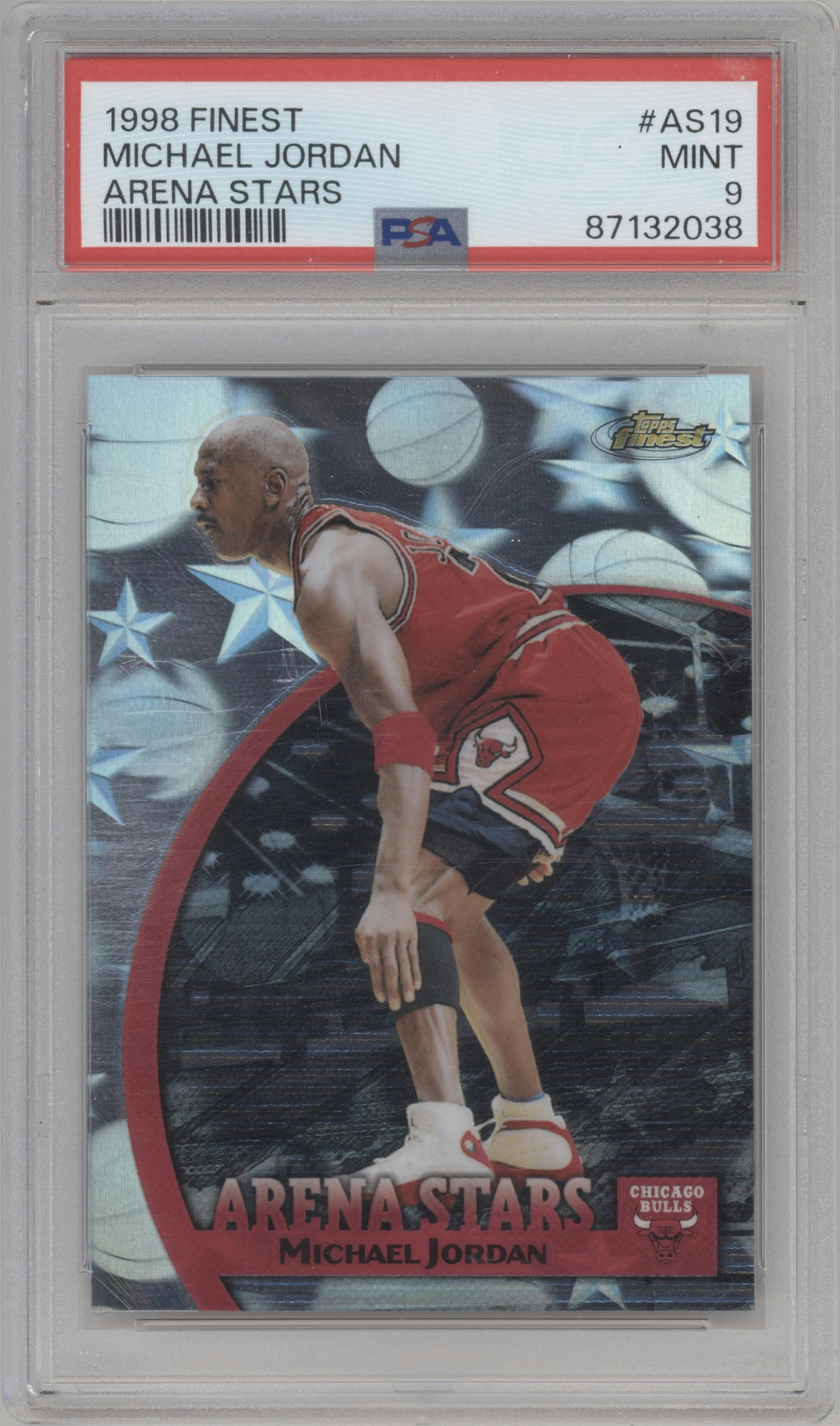 Michael Jordan from the 1998-99 Topps Finest set graded by PSA and given an overall grade of 9.