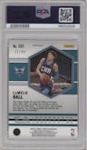 LaMelo Ball from the 2020-21 Panini Mosaic set featuring a Purple Mosaic  parallel graded by PSA and given an overall grade of 9.