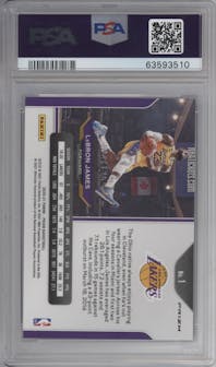 LeBron James from the 2020-21 Panini Prizm set featuring a Blue Ice parallel graded by PSA and given an overall grade of 10.