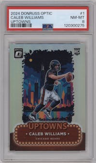 Caleb Williams from the 2024 Donruss Optic set graded by PSA and given an overall grade of 8.