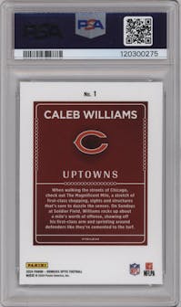Caleb Williams from the 2024 Donruss Optic set graded by PSA and given an overall grade of 8.