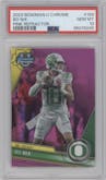 Bo Nix from the 2023 Bowman Chrome University set featuring a Pink Refractor parallel graded by PSA and given an overall grade of 10.