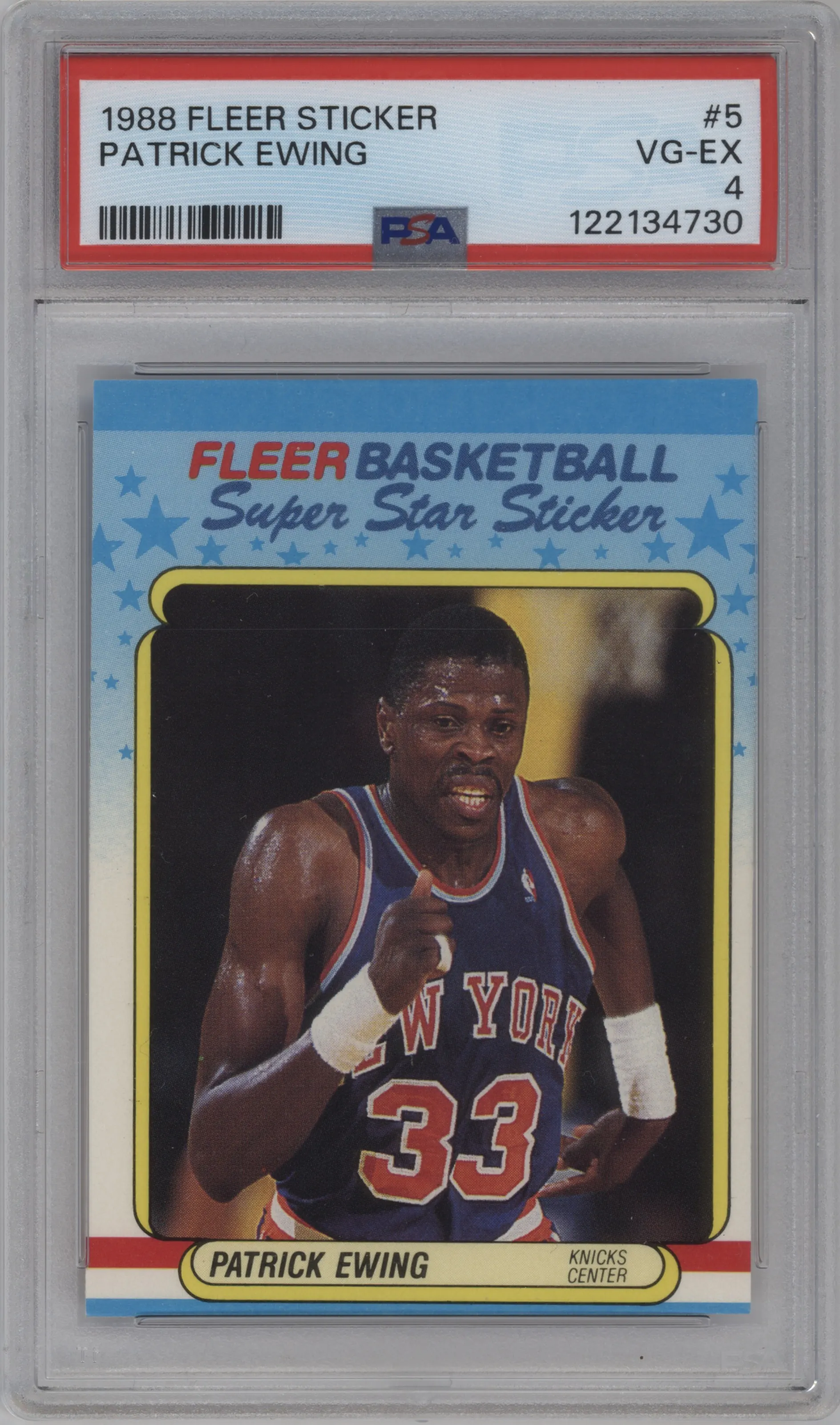 1988 Fleer Super Star Sticker Patrick Ewing #5 PSA 4