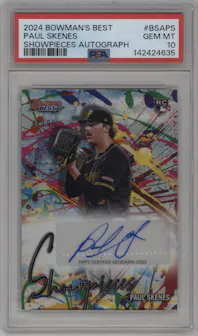 Paul Skenes from the 2024 Bowman's Best set graded by PSA and given an overall grade of 10.