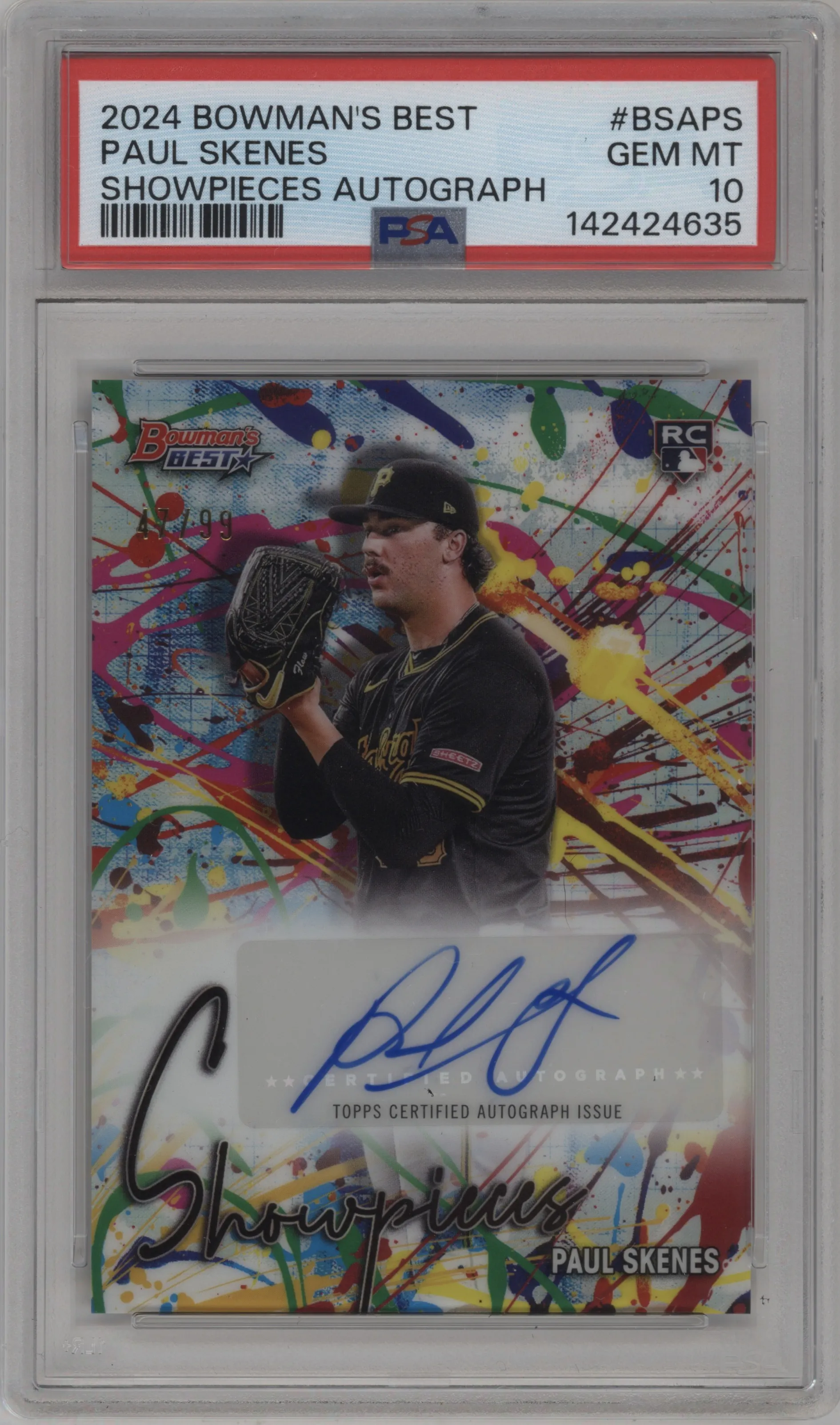 Paul Skenes from the 2024 Bowman's Best set graded by PSA and given an overall grade of 10.
