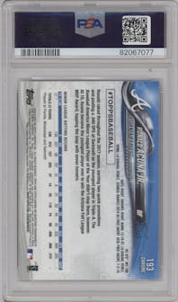 Ronald Acuna Jr. from the 2018 Topps Chrome set featuring a Prism Refractor parallel graded by PSA and given an overall grade of 10.