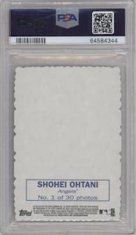 Shohei Ohtani from the 2018 Topps Heritage High Number set graded by PSA and given an overall grade of 10.