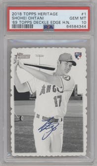 Shohei Ohtani from the 2018 Topps Heritage High Number set graded by PSA and given an overall grade of 10.