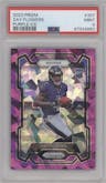 Zay Flowers  from the 2023 Panini Prizm set featuring a Purple Ice parallel graded by PSA and given an overall grade of 9.
