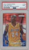 Kobe Bryant from the 2014-15 Panini Prizm set featuring a Red/White/Blue Pulsar parallel graded by PSA and given an overall grade of 9.