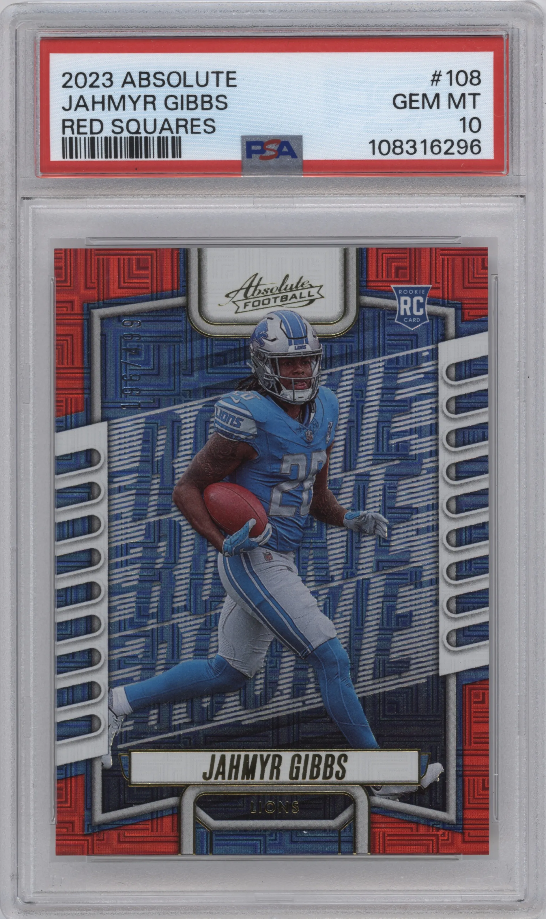 2023 Panini Absolute Jahmyr Gibbs Red Squares PSA 10