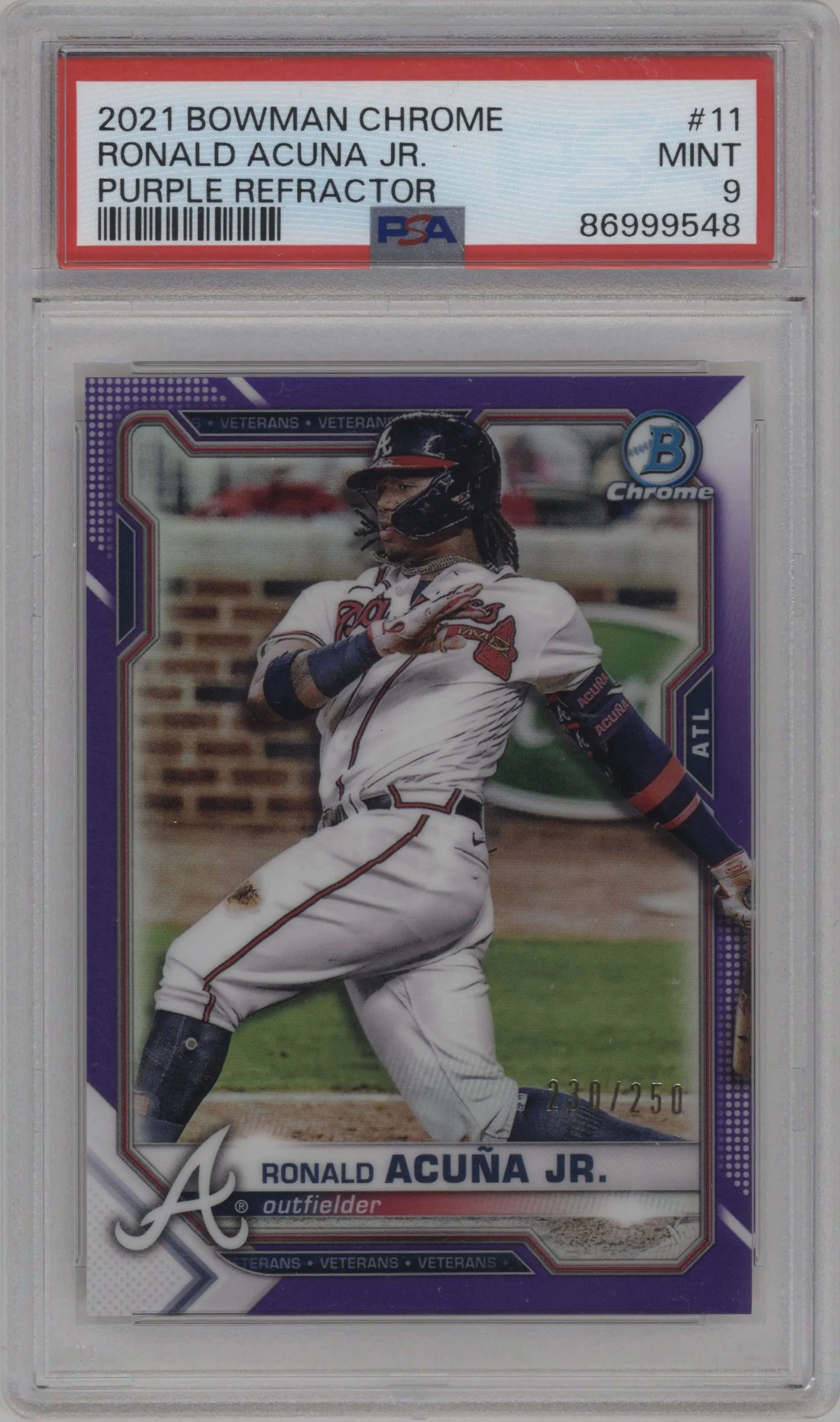 2021 Bowman Chrome Ronald Acuna Jr. Purple Refractor PSA 9