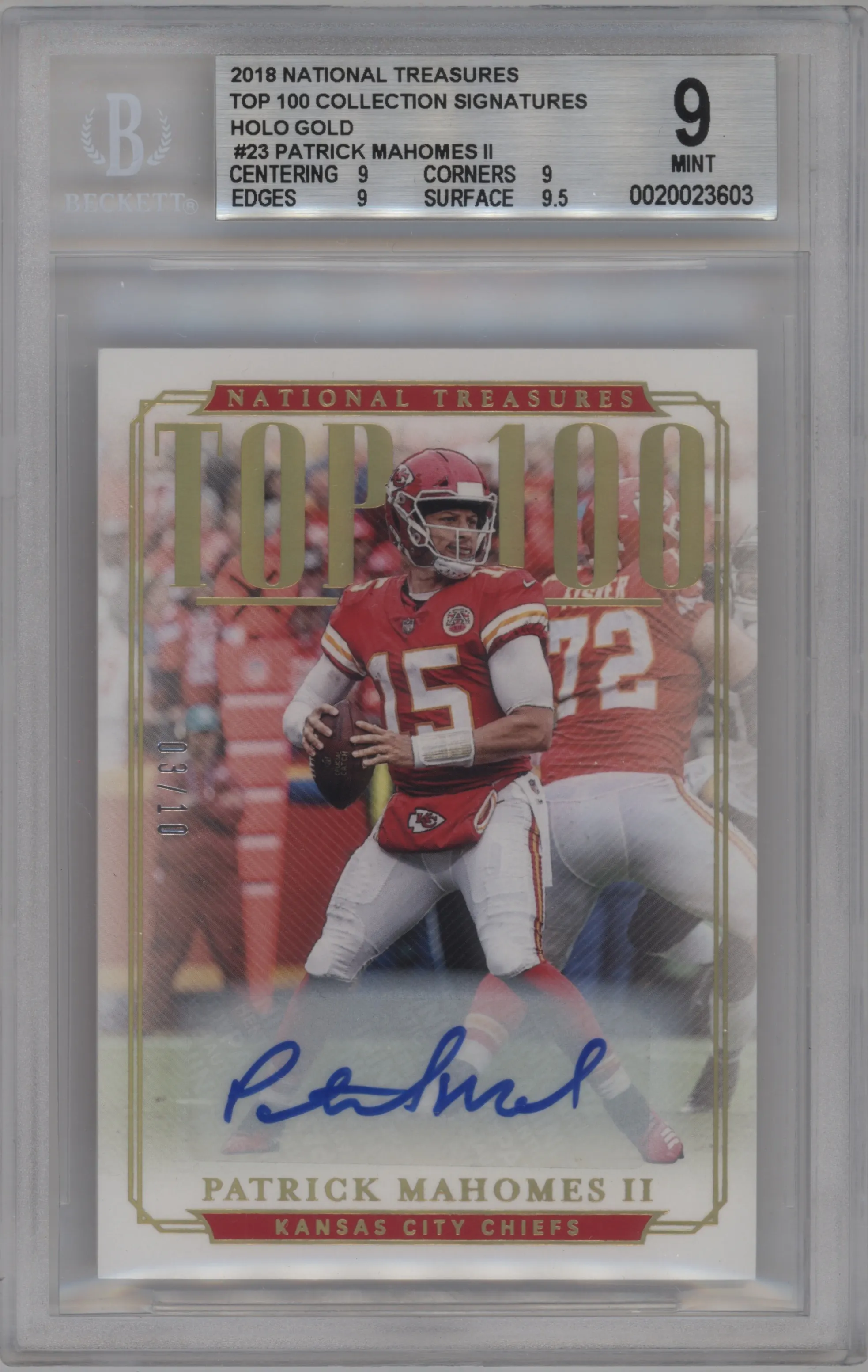 2018 Panini National Treasures Top 100 Coll.Sig. Patrick Mahomes II #TOP-23 BGS 9