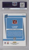 Ja'Marr Chase from the 2021 Panini Donruss Optic set featuring a Orange parallel graded by PSA and given an overall grade of 9.