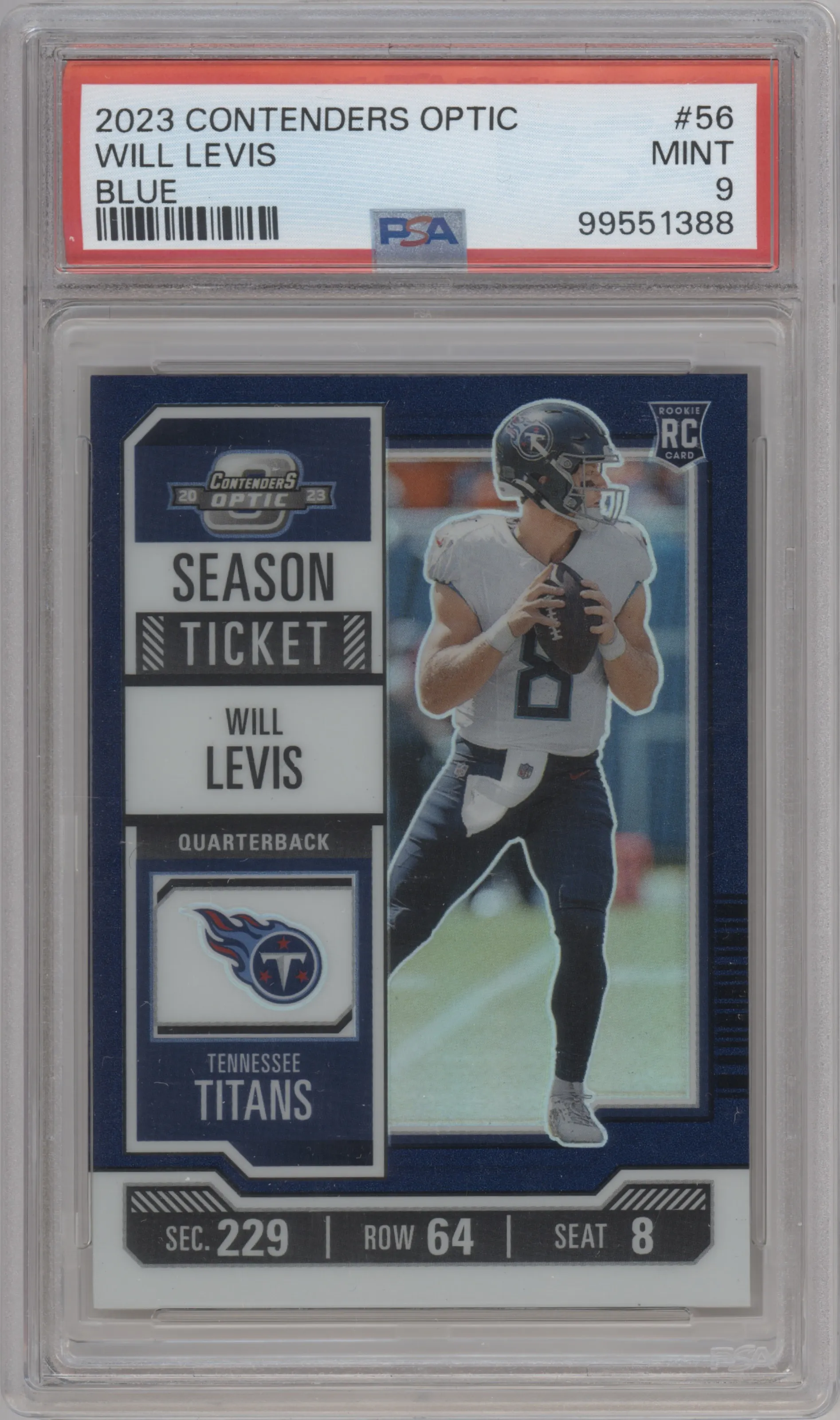 2023 Panini Contenders Optic Will Levis Blue PSA 9