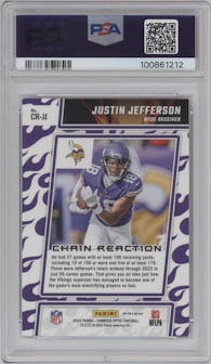 Justin Jefferson from the 2023 Donruss Optic set graded by PSA and given an overall grade of 10.