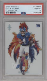 Malik Nabers from the 2024 Panini Phoenix set graded by PSA and given an overall grade of 10.