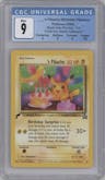 _____'s Pikachu from the 2000 Pokemon set featuring a World Collection parallel graded by CSG and given an overall grade of 9.