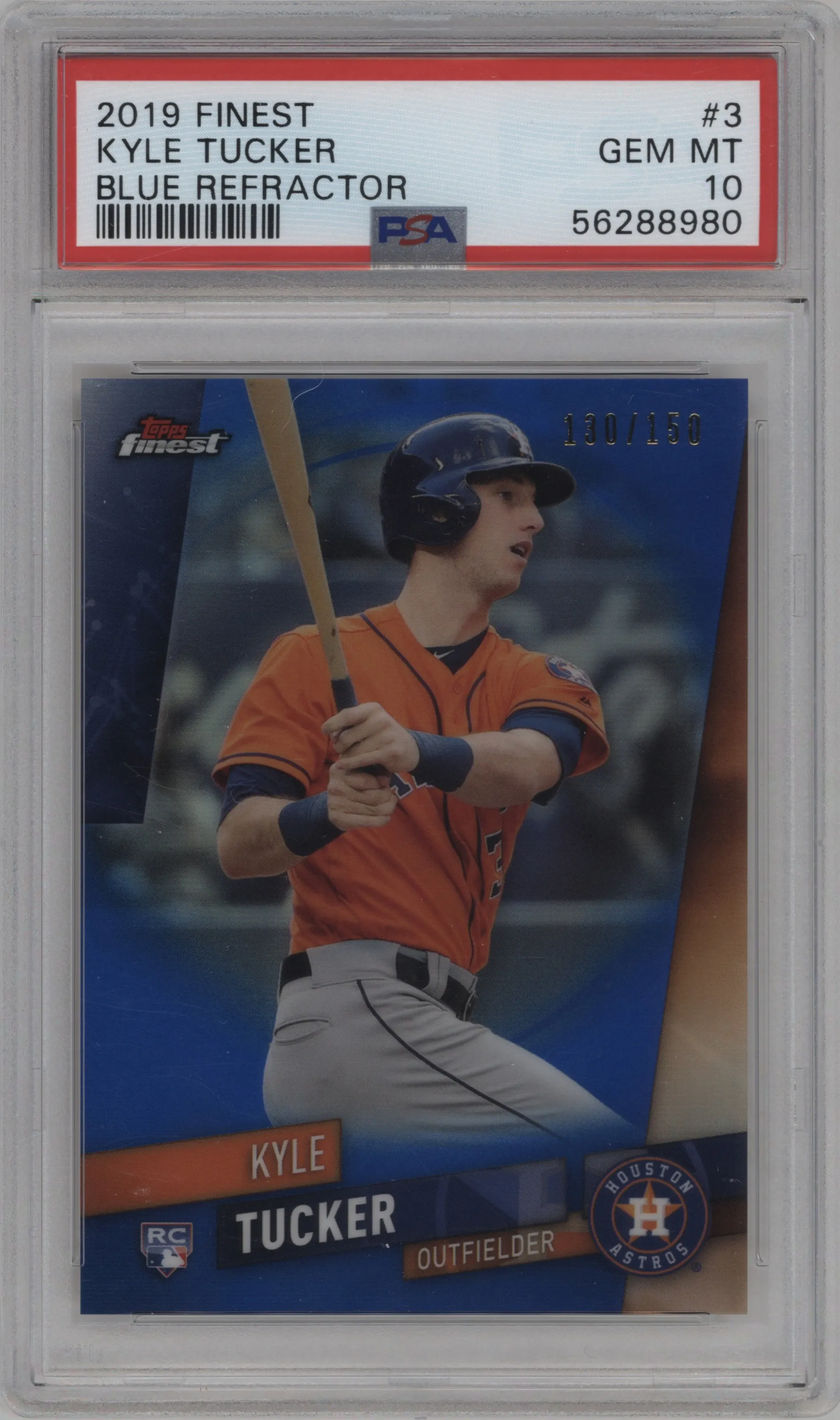 2019 Topps Finest Kyle Tucker Blue Refractor #3 PSA 10