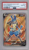Lucario V from the 2022 Pokemon SWSH set featuring a Lucario VSTAR Premium Collection parallel graded by PSA and given an overall grade of 10.