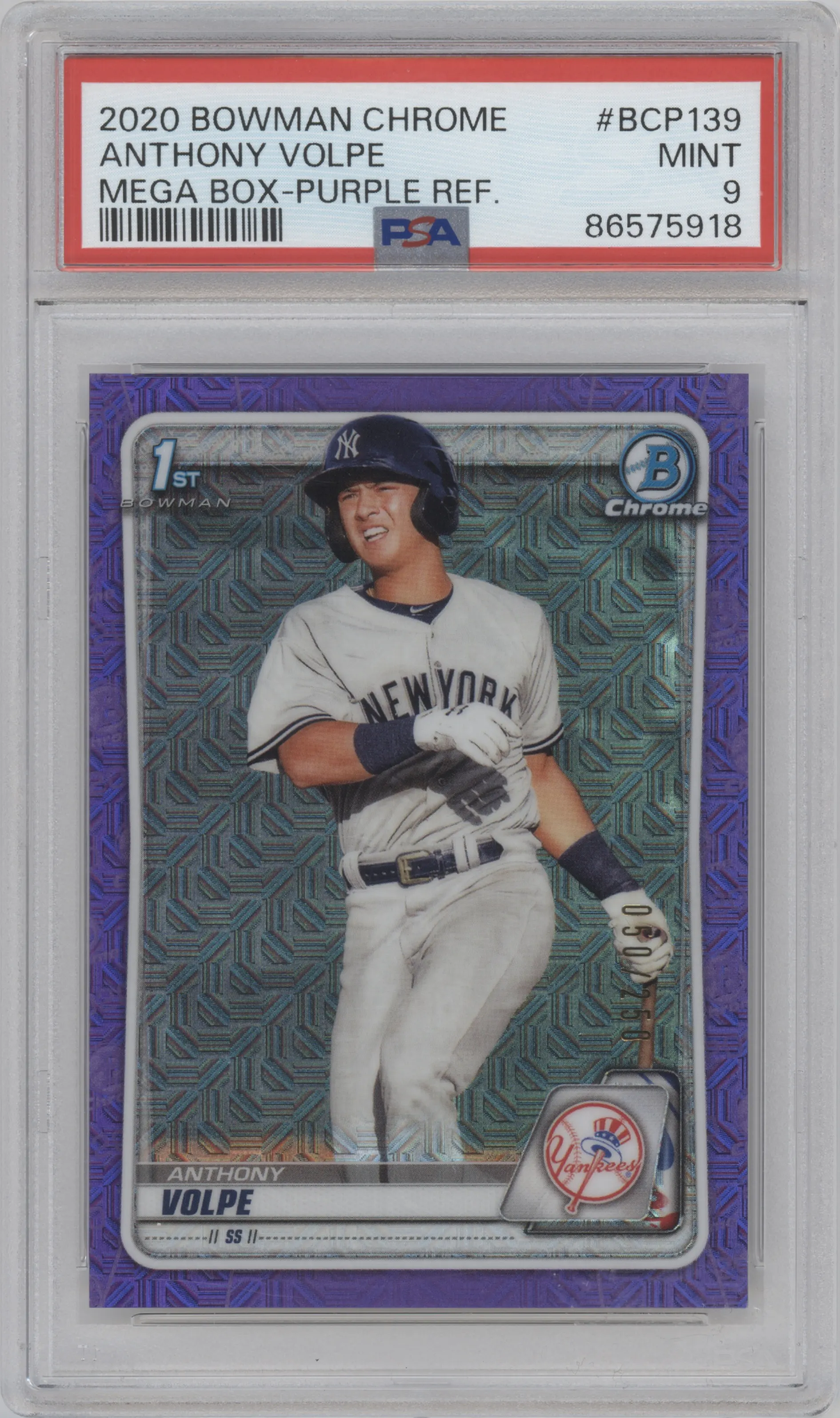 2020 Bowman Mega Box Chrome Prospect Anthony Volpe Purple Refractor #BCP-139 PSA 9
