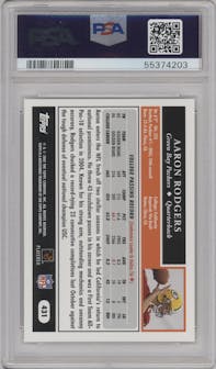 Aaron Rodgers from the 2005 Topps set graded by PSA and given an overall grade of 9.
