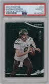 Aaron Rodgers from the 2023 Panini Prestige set featuring a Xtra Points Green parallel graded by PSA and given an overall grade of 10.