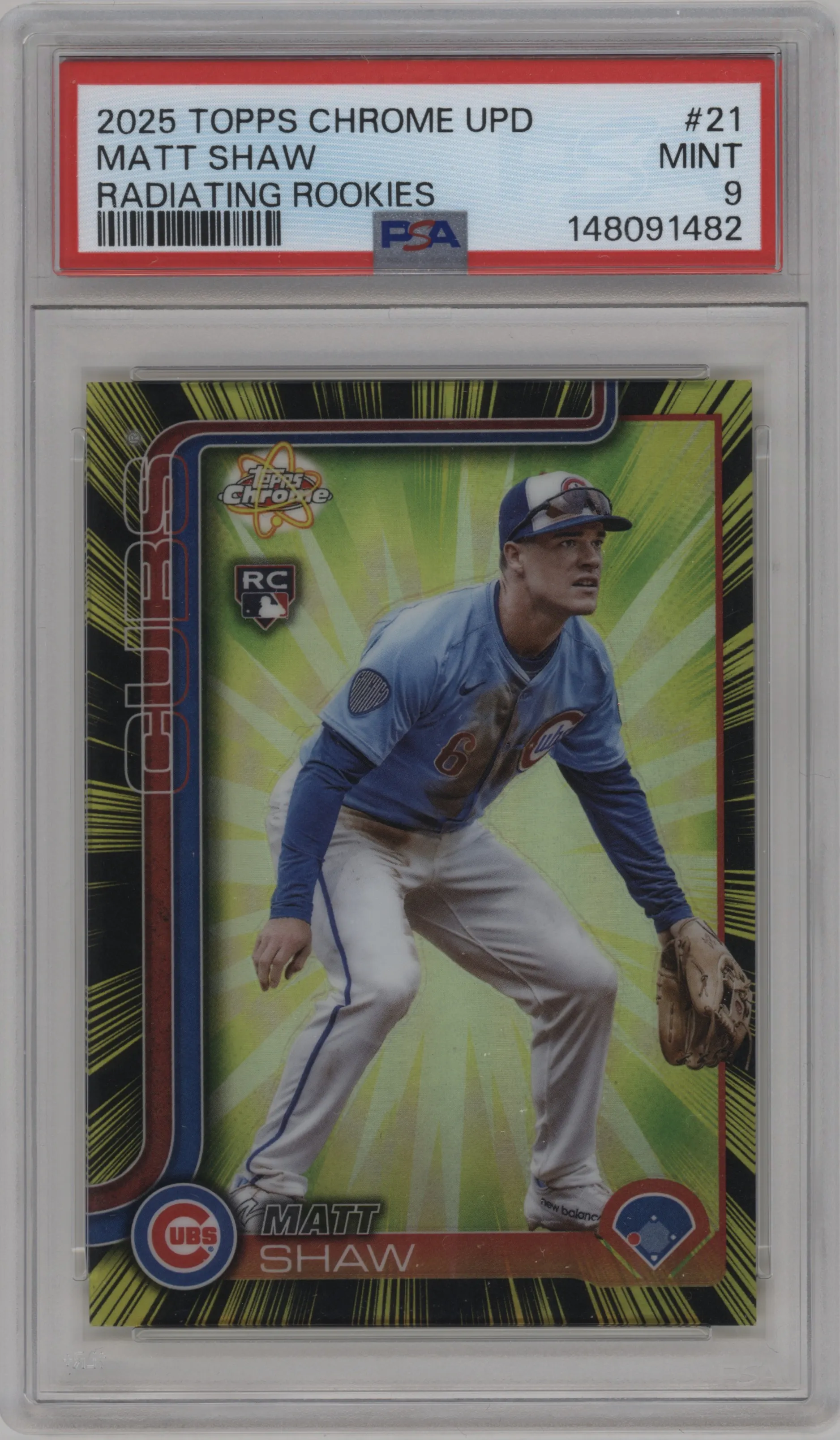 2025 Topps Chrome Update Radiating Rookies Matt Shaw PSA 9