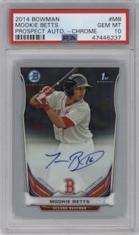 Mookie Betts from the 2014 Bowman set graded by PSA and given an overall grade of 10.
