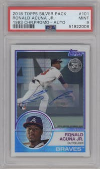 Ronald Acuna Jr. from the 2018 Topps Silver Pack  set graded by PSA and given an overall grade of 9.