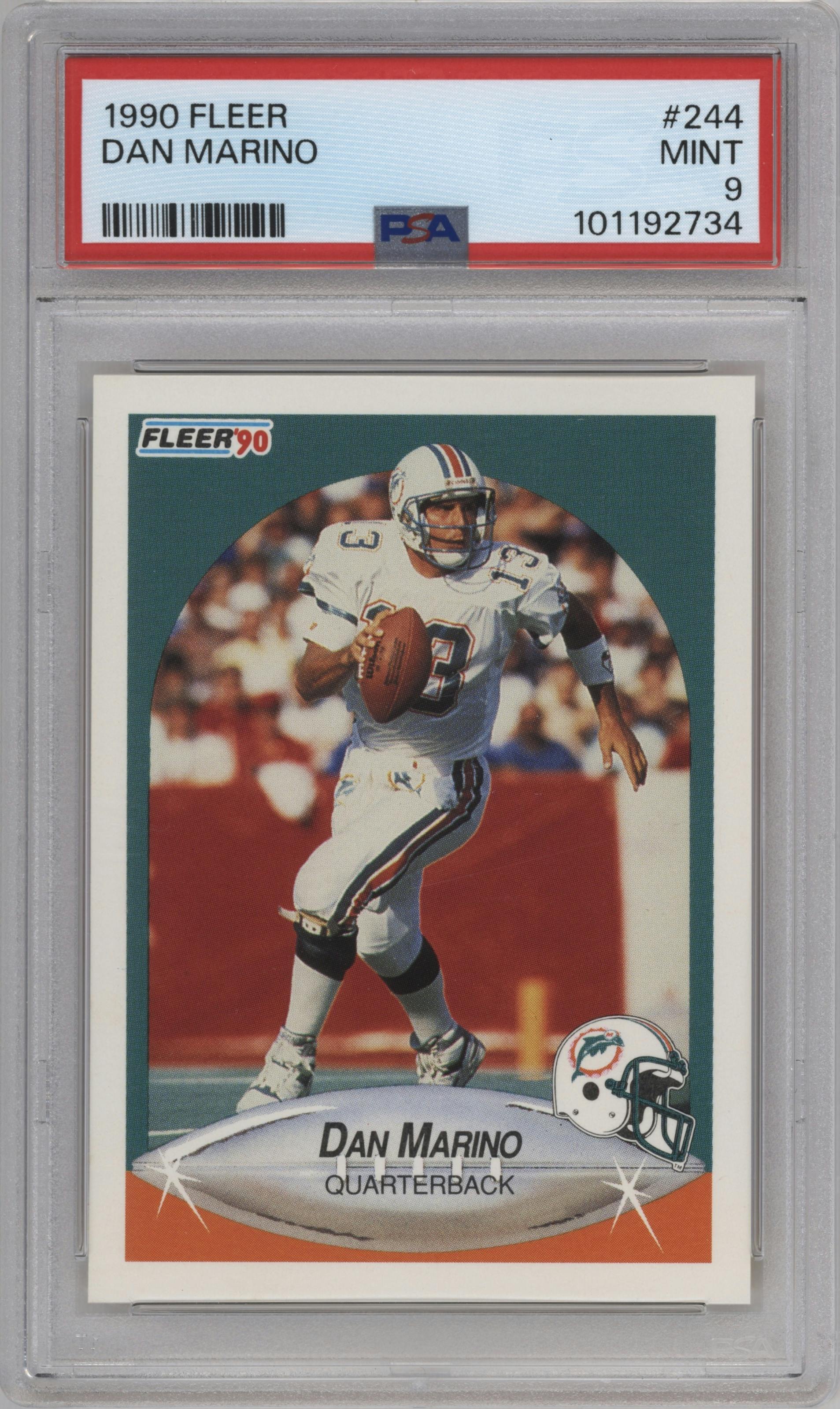 Dan Marino from the 1990 Fleer set graded by PSA and given an overall grade of 9.