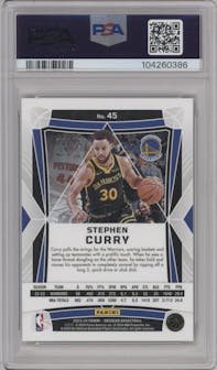 Stephen Curry from the 2023-24 Panini Obsidian set featuring a Electric Etch Green Flood parallel graded by PSA and given an overall grade of 10.