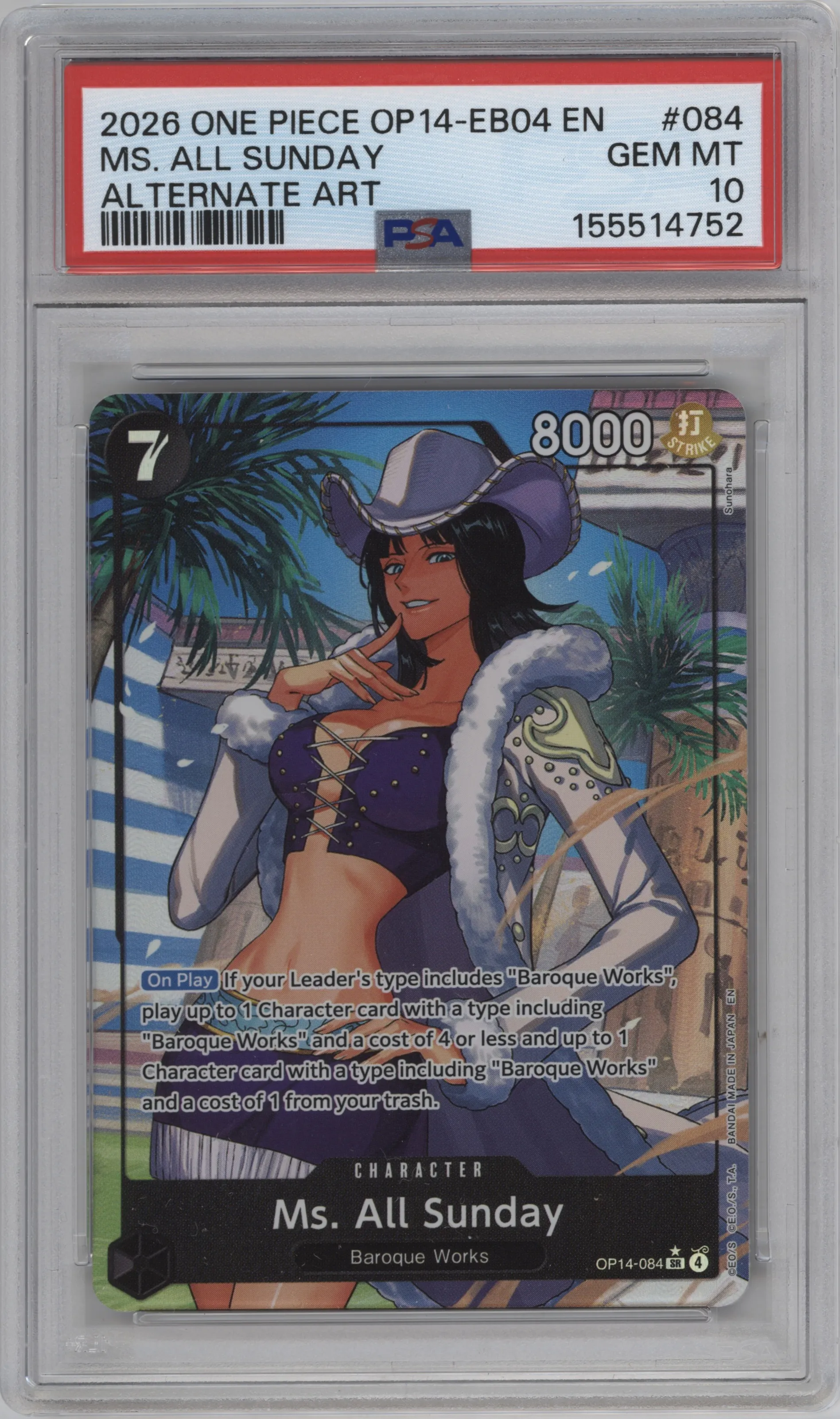 2026 One Piece The Azure Sea's Seven Ms. All Sunday Alternate Art SR #OP14-084 SR PSA 10