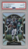 Jalen Hurts from the 2020 Panini Select set featuring a Silver Prizm parallel graded by PSA and given an overall grade of 10.