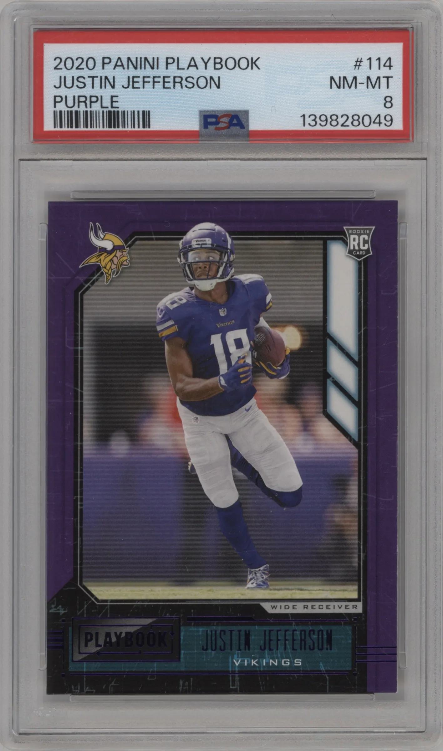 2020 Panini Playbook Justin Jefferson Purple #114 PSA 8