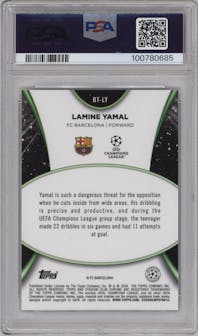 Lamine Yamal from the 2023-24 Stadium Club Chrome UEFA Champions League set graded by PSA and given an overall grade of 10.