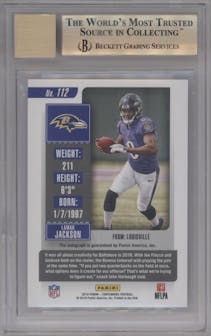 Lamar Jackson from the 2018 Panini Contenders set featuring a Championship Ticket  parallel graded by Beckett and given an overall grade of 9.5.