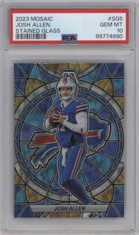 Josh Allen from the 2023 Panini Mosaic set graded by PSA and given an overall grade of 10.