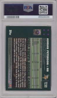 Adrian Peterson from the 2007 Topps Chrome set featuring a Refractor parallel graded by PSA and given an overall grade of 9.
